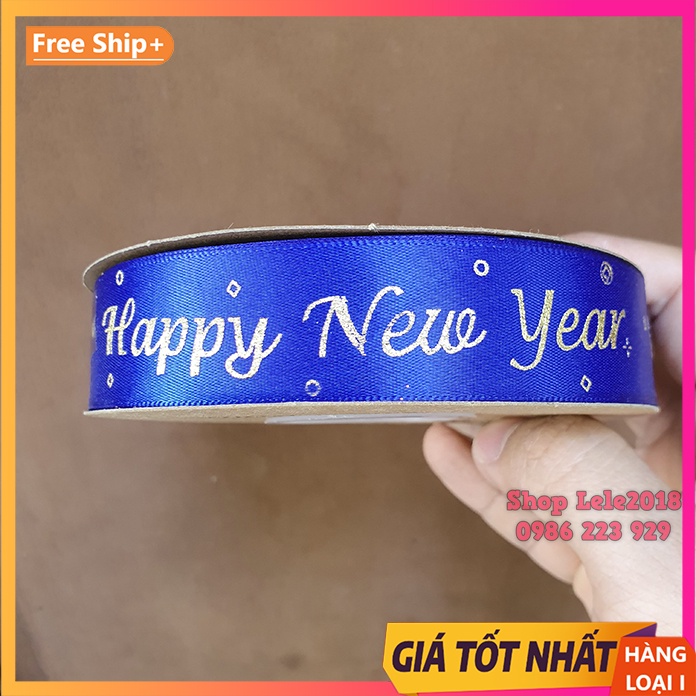 Ruy băng lụa in chữ ❤️ Happy New Year ❤️ size 2.5cm - Ruy băng trang trí Tết