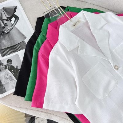 Áo cổ vest croptop khuy 2 túi nhiều màu