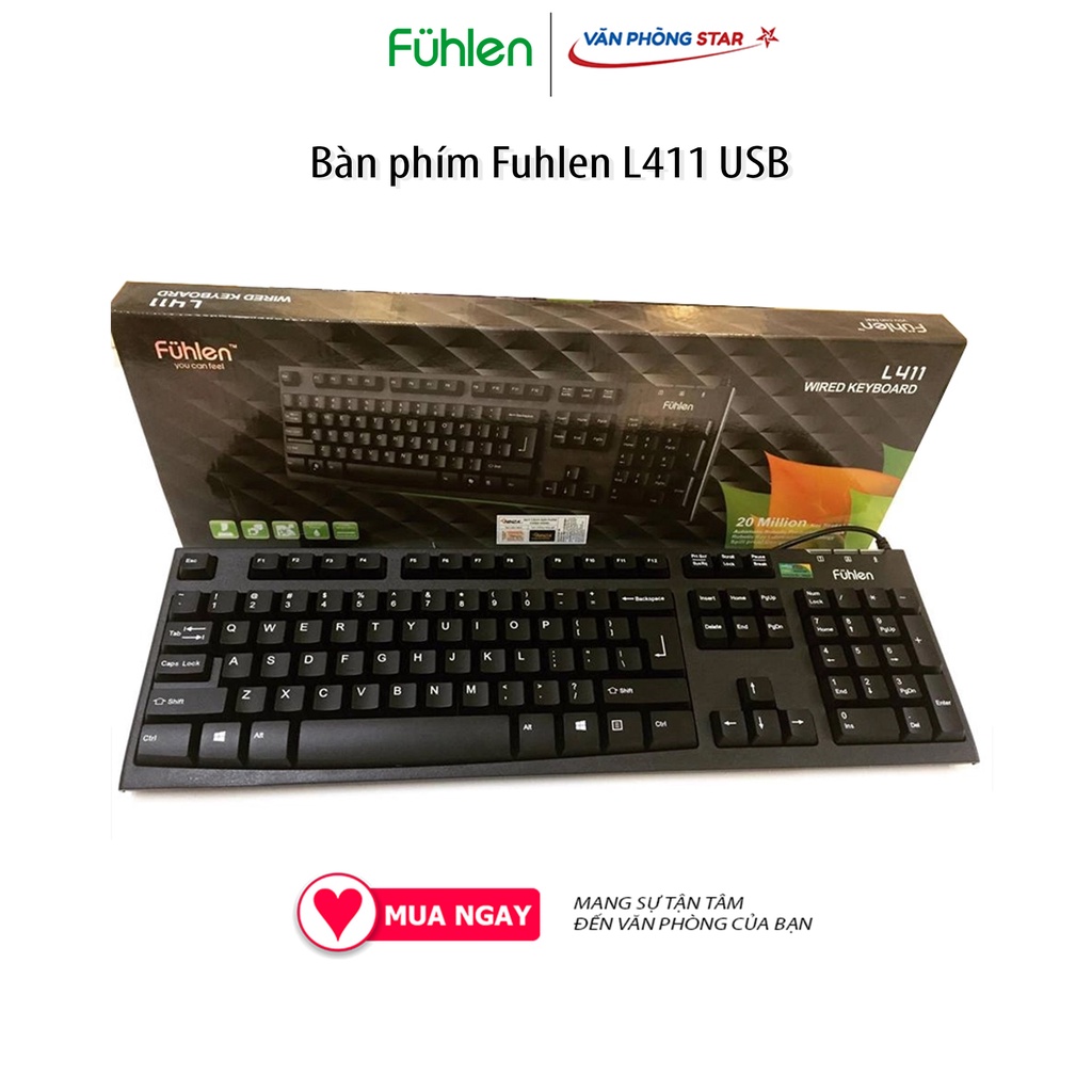 Bàn phím Fuhlen L411 USB kết nối usb chống nước, thiết kế Ergonomic, phím bấm nảy, nhạy chính hãng