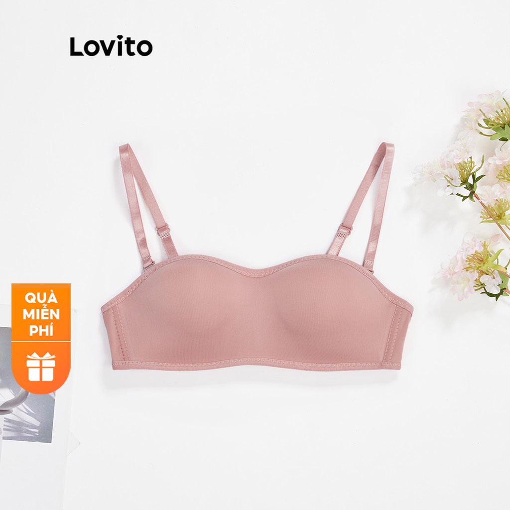 Áo lót Lovito trễ vai màu kẹo trơn miếng lót ngực không thể tháo rời mặc thường ngày L16X253 (Màu hồng)
