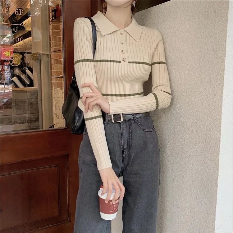 Áo Sweater Tay Dài Cổ polo Thời Trang Thu Đông Dành Cho Nữ