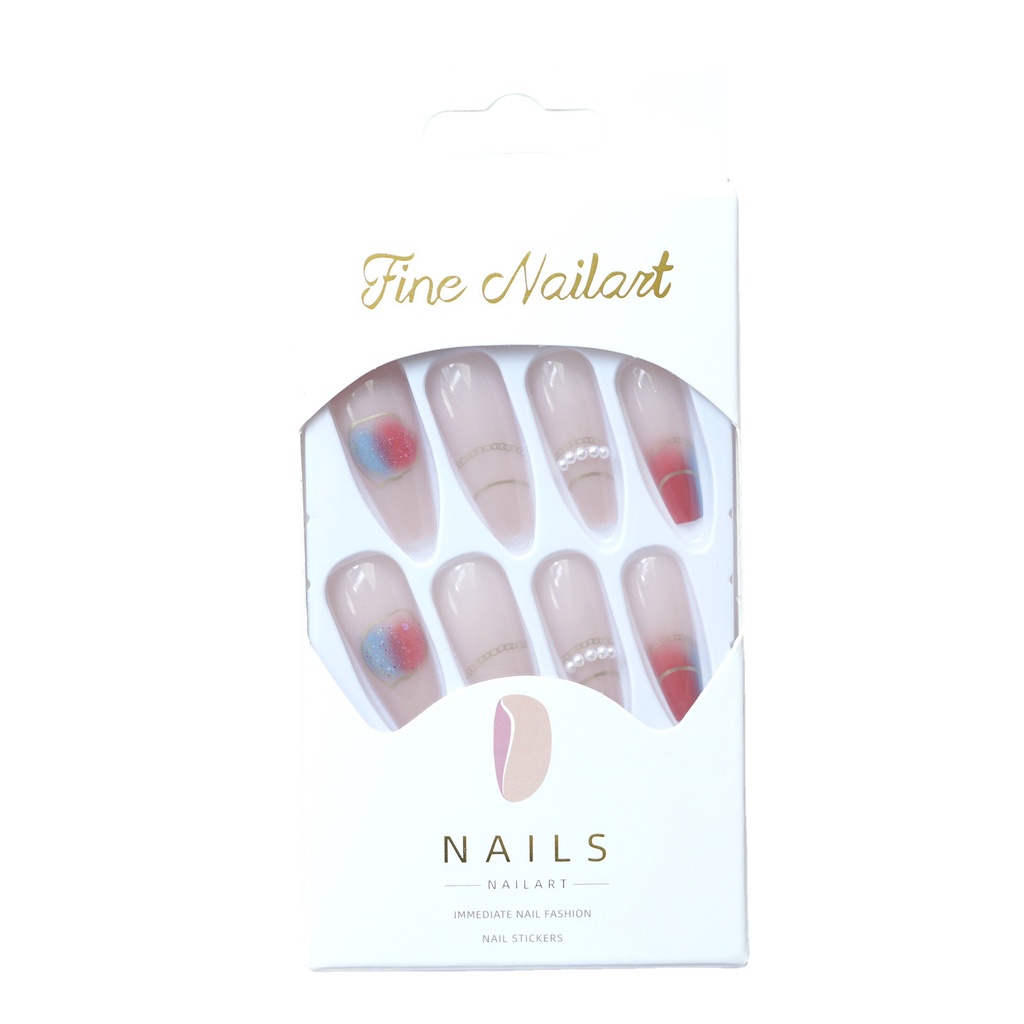 Z-32 Móng Tay Giả Dáng Dài Đính Ngọc Trai Chữ T Có Thể Mặc Được Bán Sỉ Màu Hồng