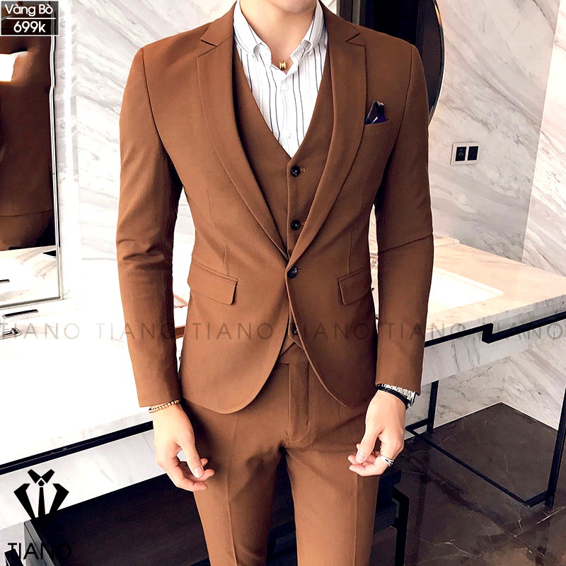 Vest nam cao cấp form ôm body, chất vải dày mịn co giãn nhẹ. Suit Nam Cao Cấp - TIANO