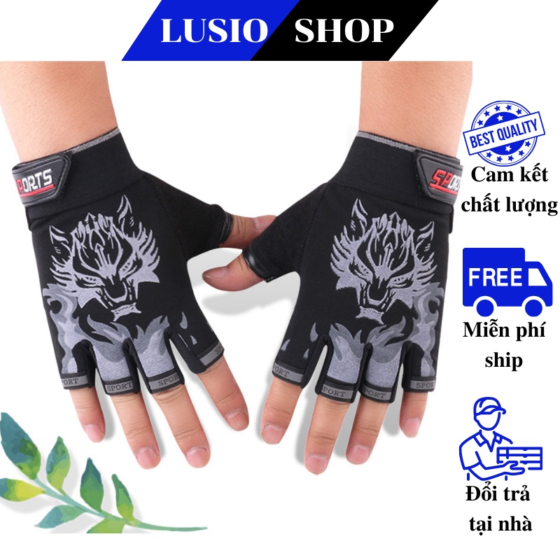 Găng Tay Phượt, Thể Thao, Xe Máy Hình Hổ Cụt Ngón - Vải Dày, Có Hạt Nhựa Bám Tốt, Thấm Hút Mồ Hôi
