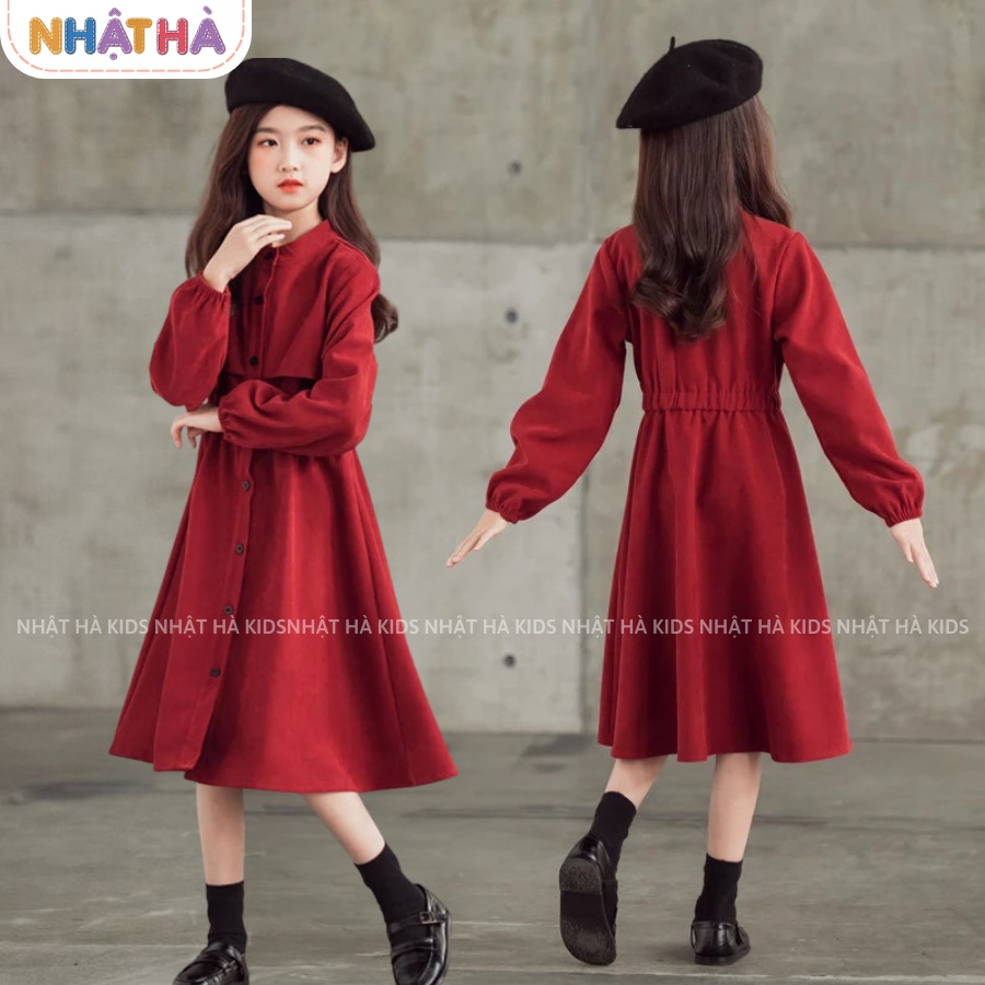 Váy thu đông bé gái size đại 11- 45kg U3 chất liệu nhung tăm dáng công chúa dài tay chun siêu điệu