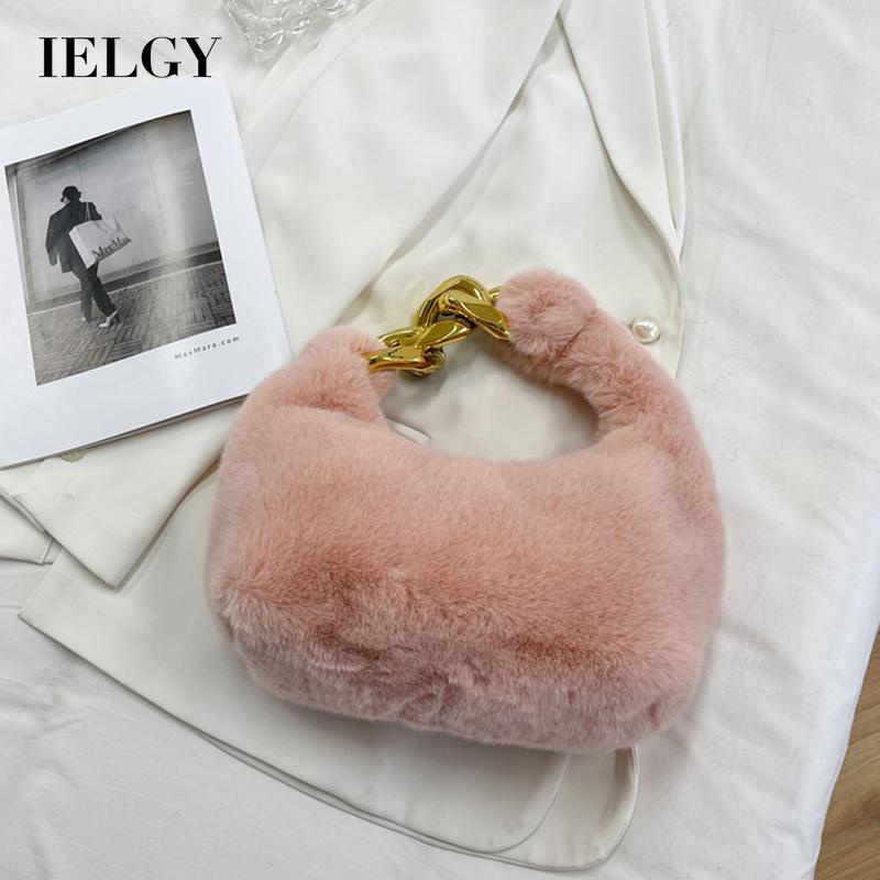 Túi xách lông nhung IELGY màu trơn dây xích thời trang cho nữ