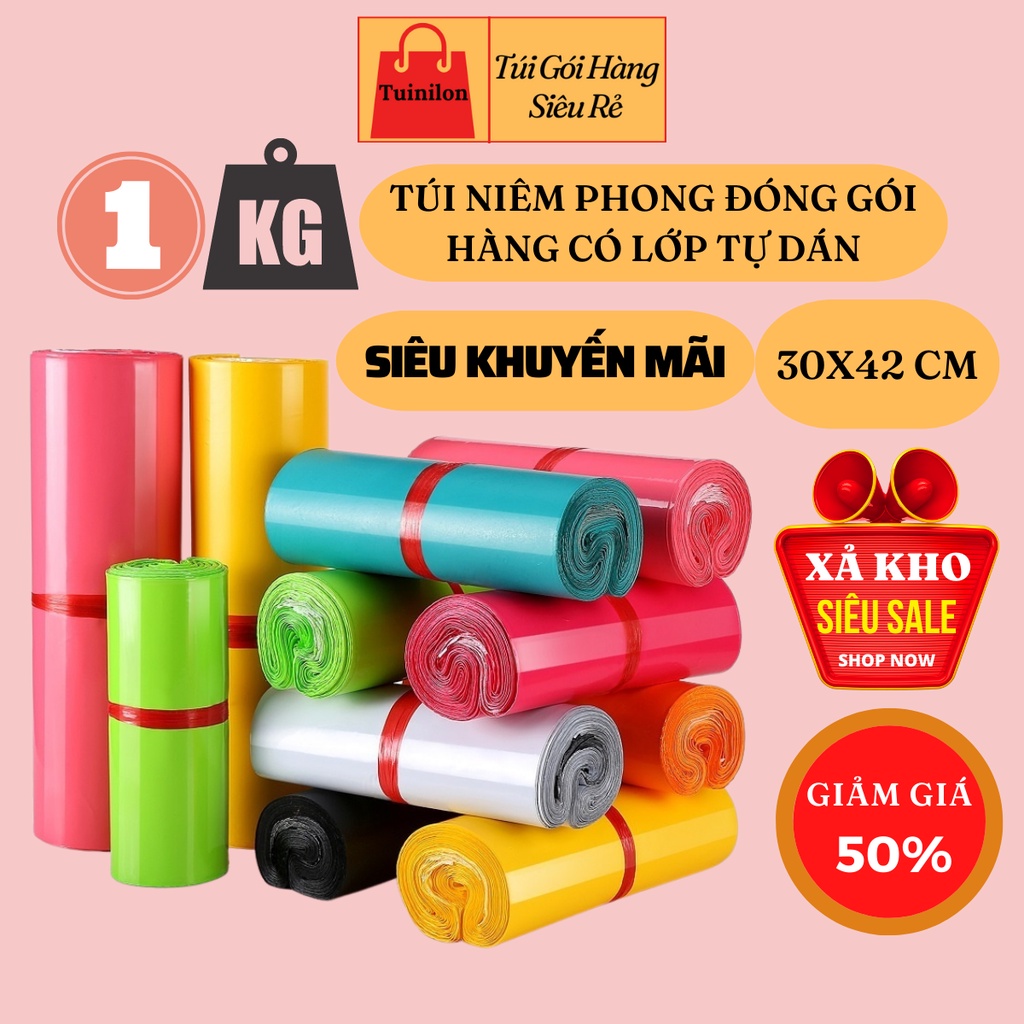 Túi Niêm Phong Tuinilon Đóng Gói Hàng Có Lớp Dán Size 30x42 cm - Bịch 1 Kg Đựng Quần Áo Giày Dép Mỹ Phẩm Thời Trang