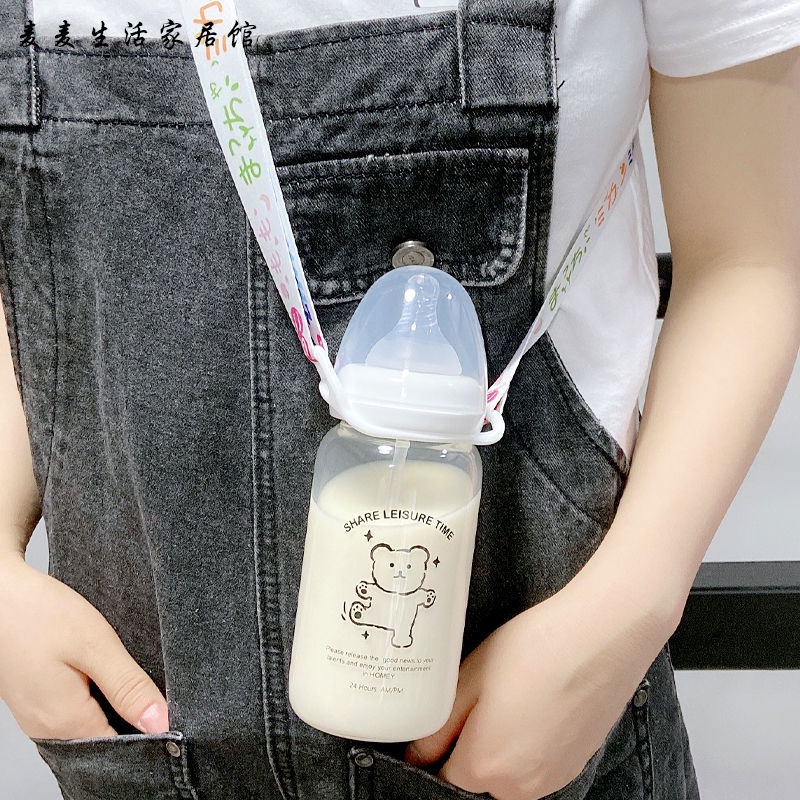 Bình Nước Thủy Tinh Cầm Tay Có Ống Hút Phiên Bản Hàn Quốc Dễ Thương Sáng Tạo Dành Cho Học Sinh Nữ