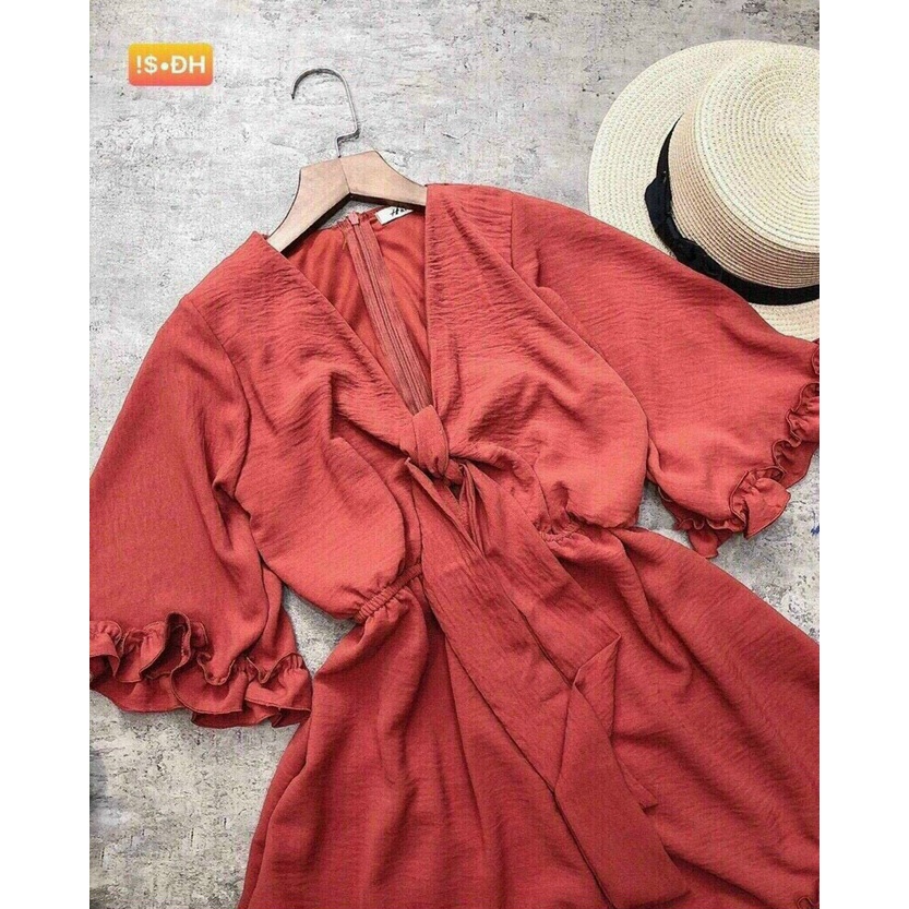 (FreeShip 2022) Jum Đùi Tay Lỡ Cổ V Cột Nơ,Jum Nữ Phối Bèo Dễ Thương