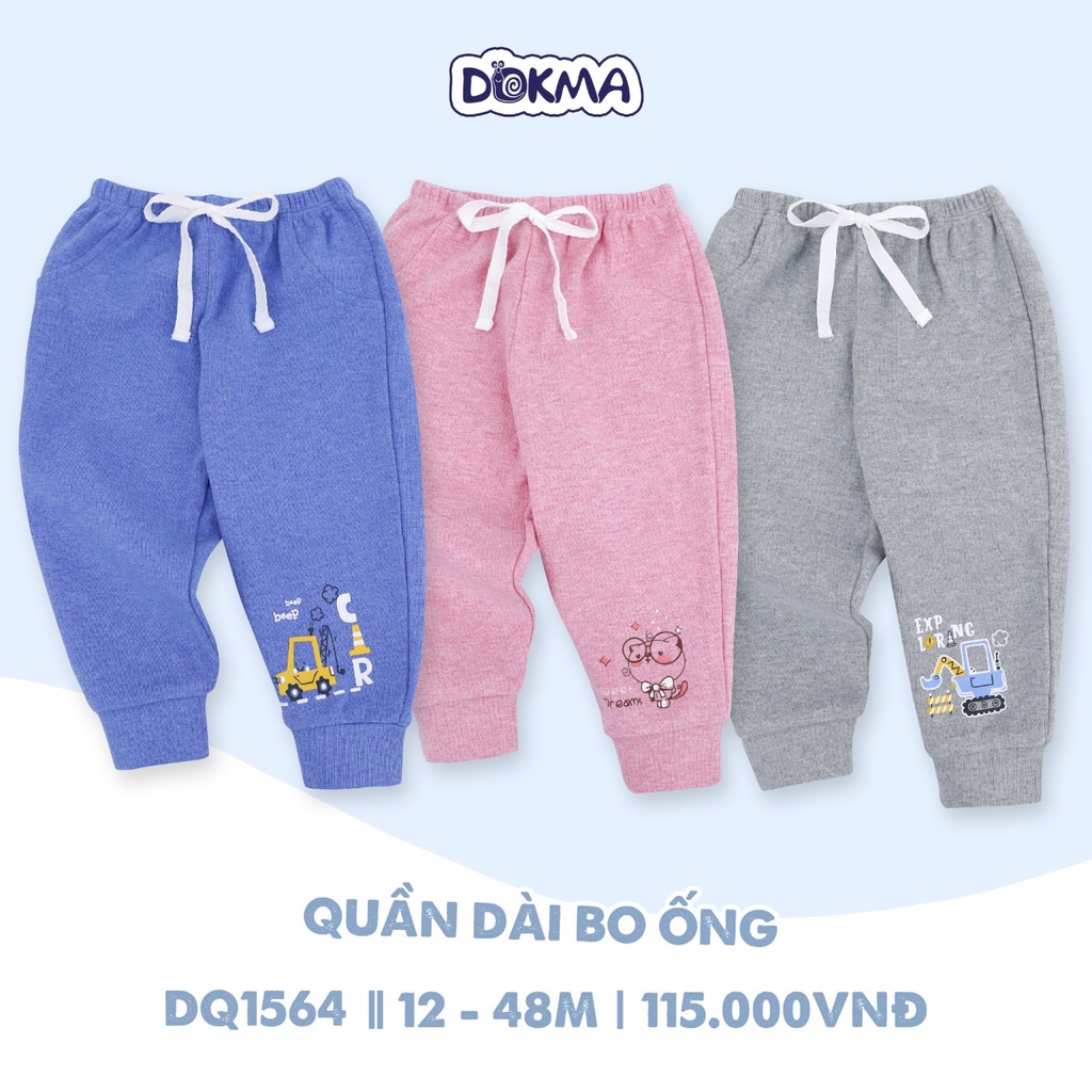 DQ1564 Quần dài bo gấu cotton len dày Dokma bé trai/ bé gái (9-48m)