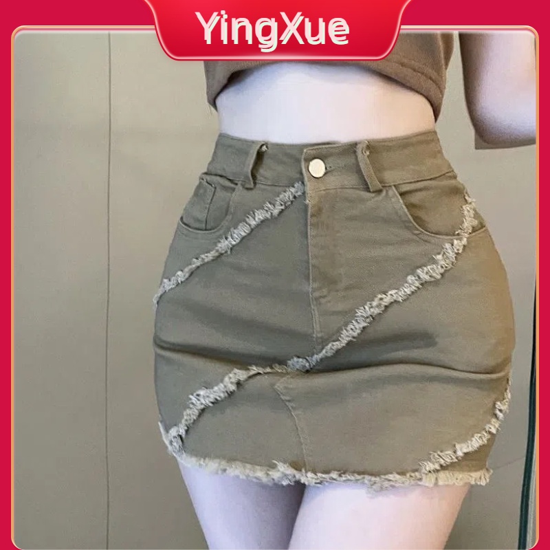 Chân váy jean Lưng Cao Màu Sắc Đơn Giản Phong Cách Âu Mỹ Cổ Điển Quyến Rũ Cho Nữ