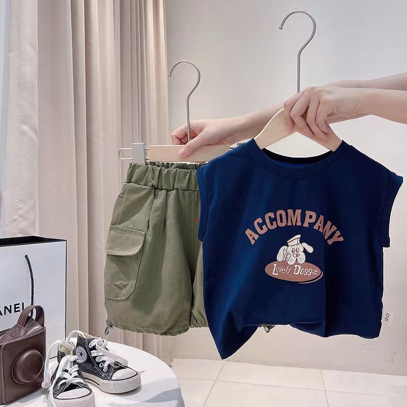 Bộ Quần Áo Không Tay Thiết Kế Mới Thời Trang Mùa Hè Dành Cho Bé Trai