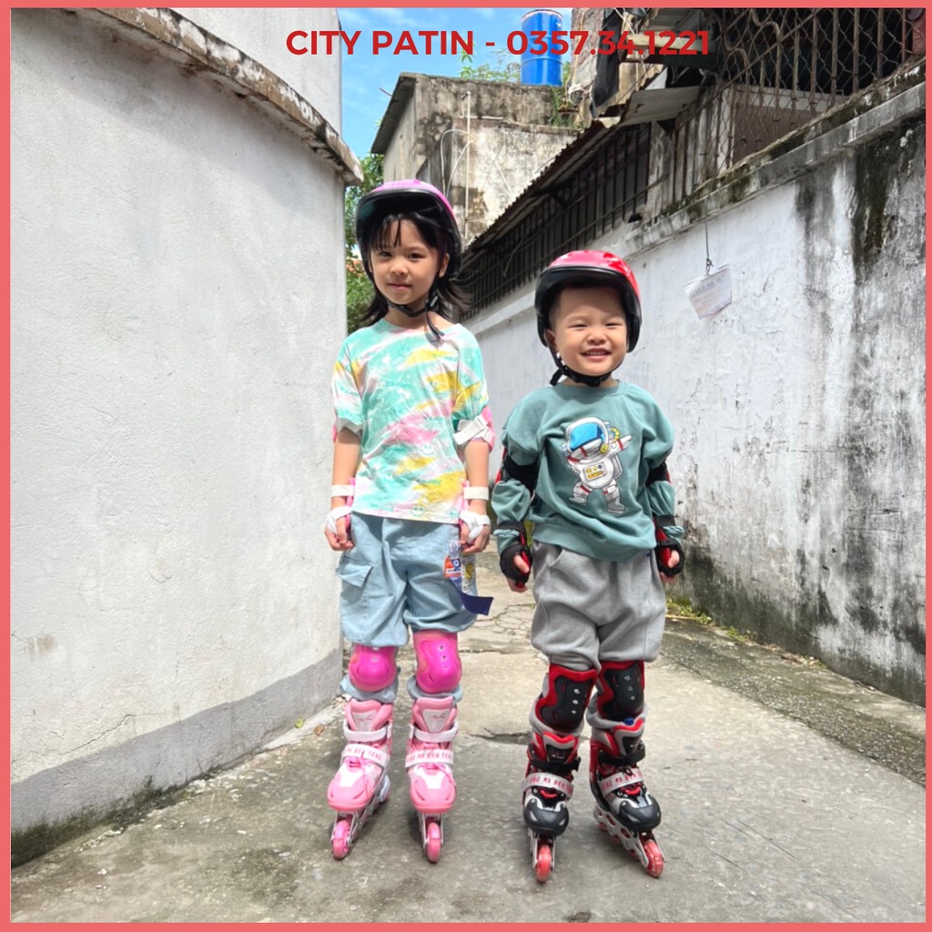 Giày trượt patin trẻ em, Patin bear cho trẻ có bánh đầu sáng đèn, Giày điều chỉnh tăng giảm được size