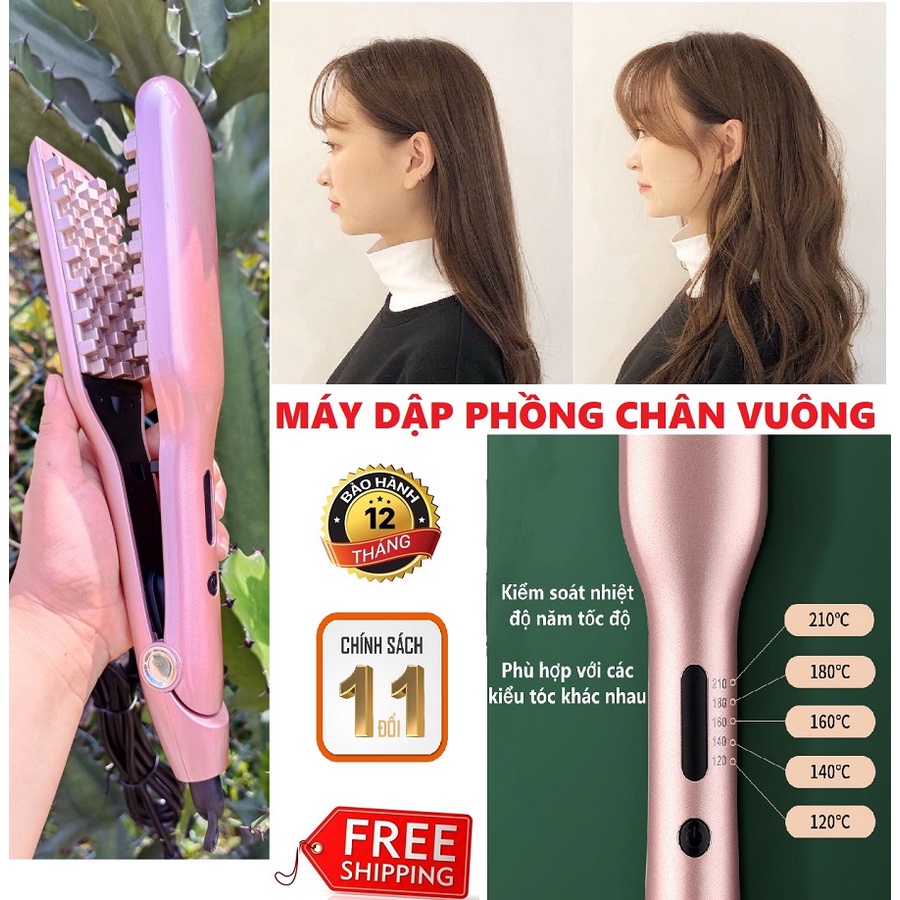 Máy bấm tóc phồng chân tóc CAO CẤP, máy dập xù chân vuông 2 in 1 kéo duỗi cao cấp 5 mức nhiệt hàng