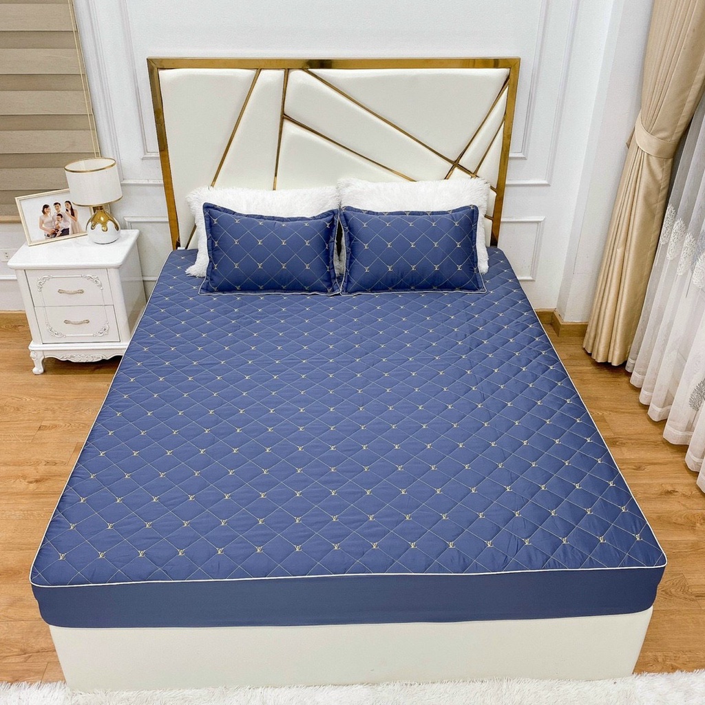 Bộ 1 ga tăng 2 vỏ gối phi lụa trần bông cao cấp kt 1m8-2m đệm 10cm lh