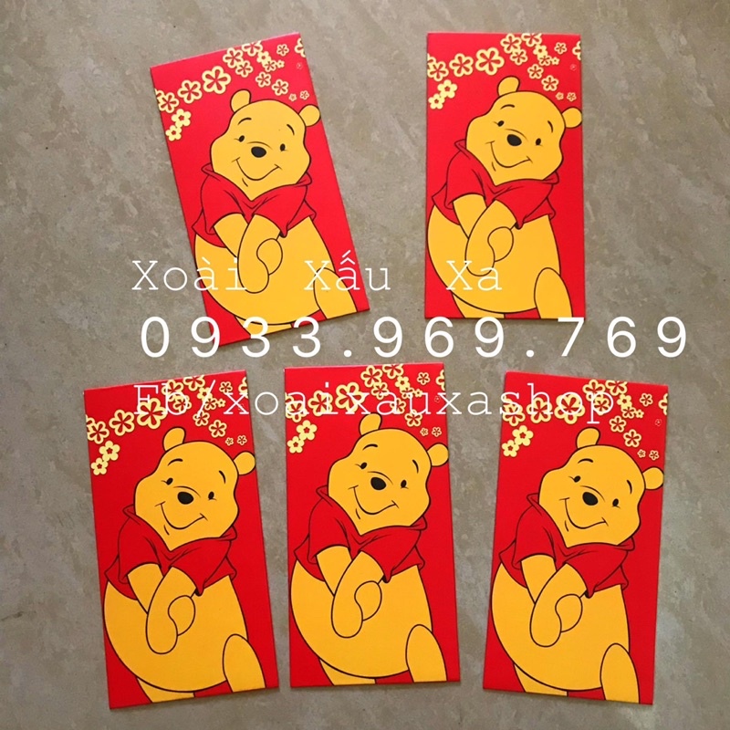 bao lì xì hình hoạt hình gấu pooh, stitch, spongebob dễ thương