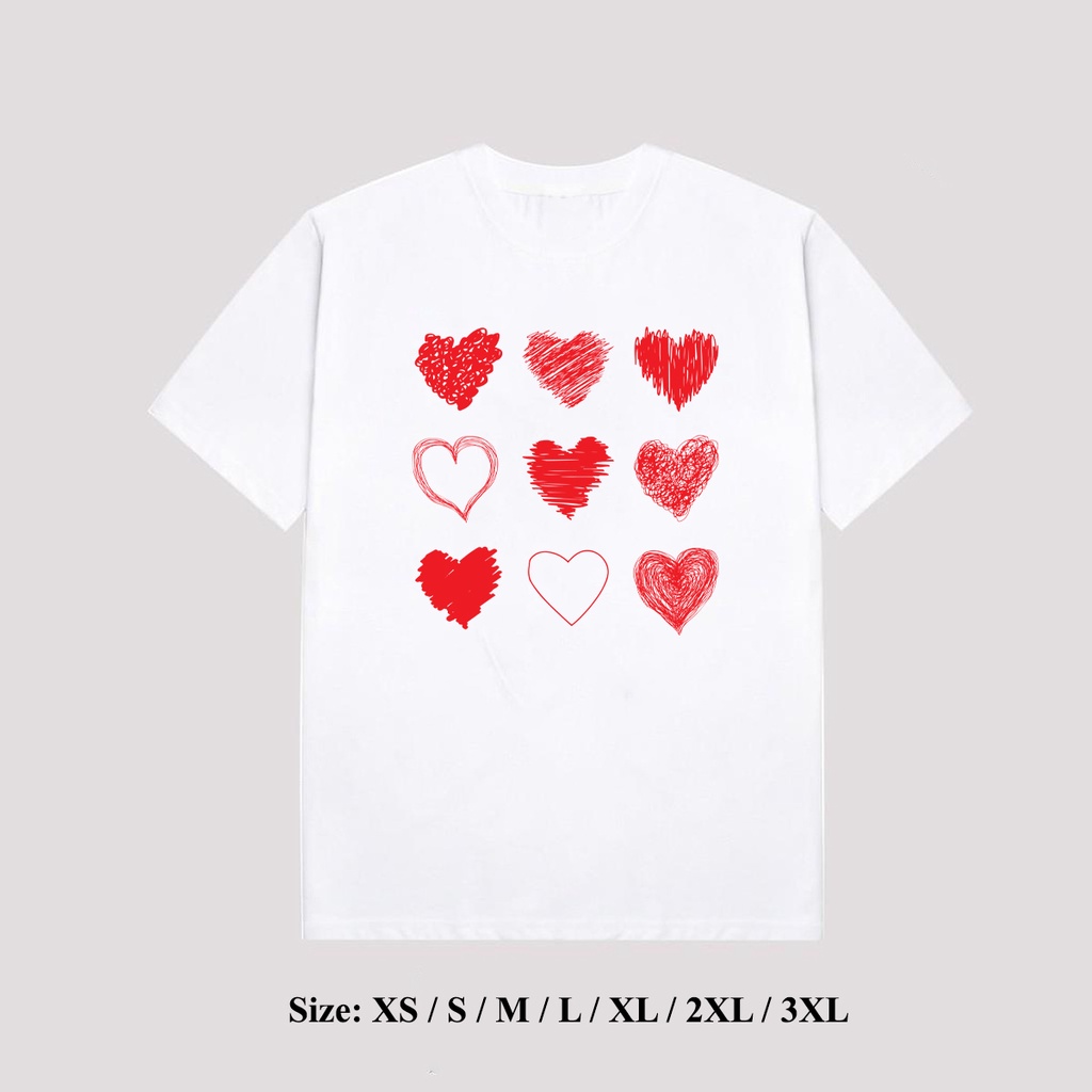 Áo thun VU Design - Cotton mềm in hình nhiều tim đỏ nhỏ, chất lượng cao, màu đẹp, chất Cotton co dãn, mềm mịn.