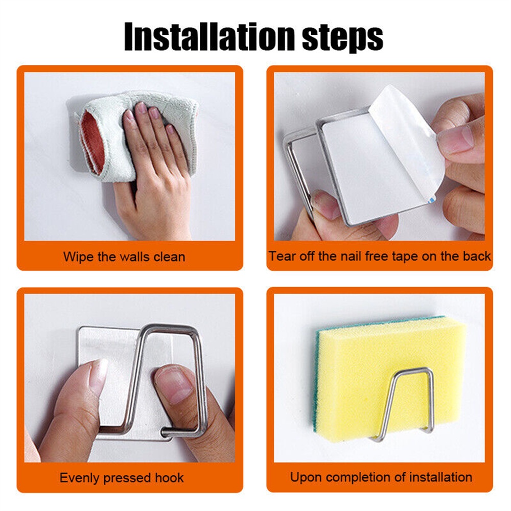 Giá Đỡ Bọt Biển Rửa Chén Bằng Thép Không Gỉ Tự Dính Tiện Dụng Cho