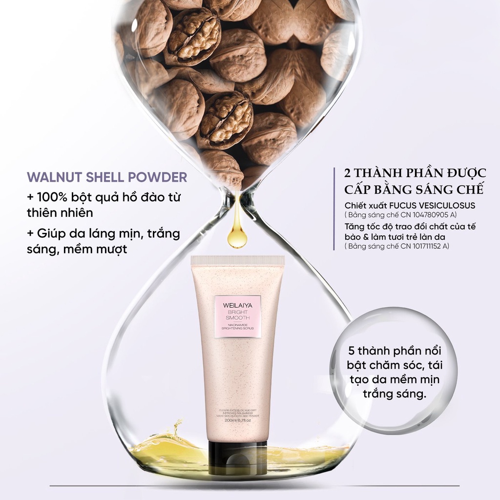 Kem Ủ Trắng Body Weilaiya Bright Smooth Tẩy Tế Bào Da Chết Body, Mặt An Toàn Cho Mọi Loại Da 200ml