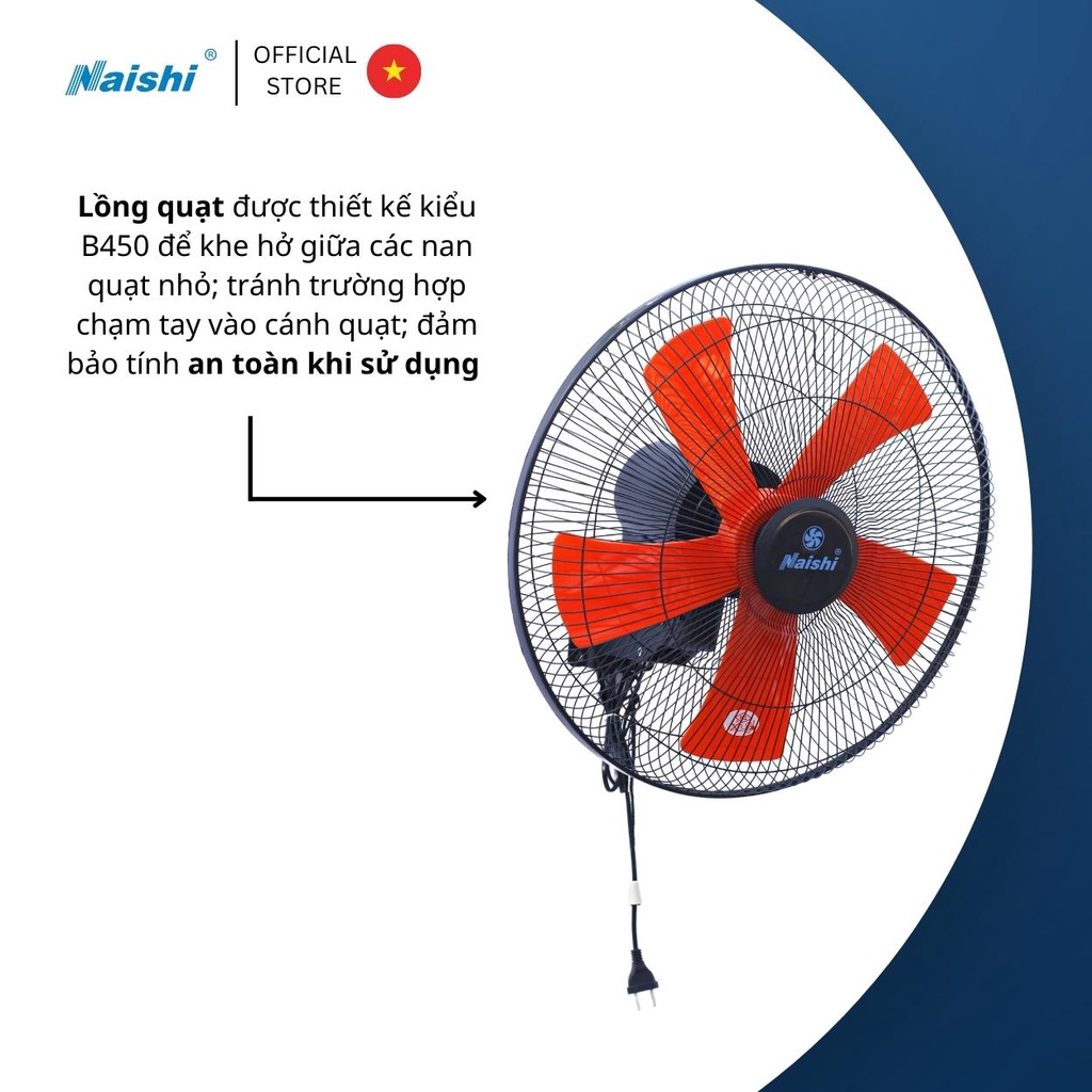 Quạt Treo Tường NAISHI B450 Túp Năng Chuyển Hướng Điện 2 Dây Rút - Công Suất 65W