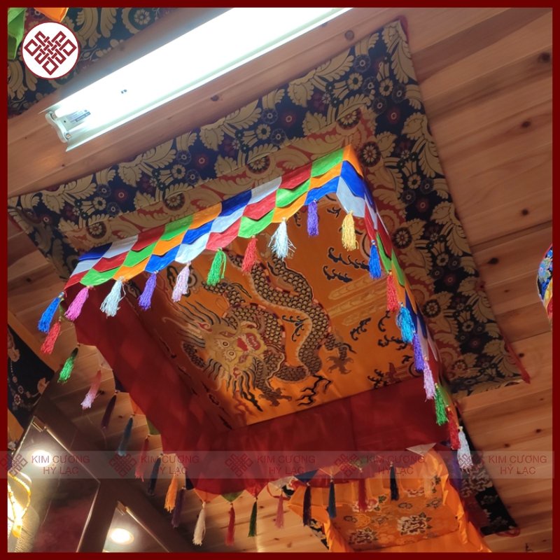 Lọng - Bảo Cái Vuông Trang Trí Gian Thờ Mật Tông [Kim Cương Hỷ Lạc] Hình Rộng 100X100Cm