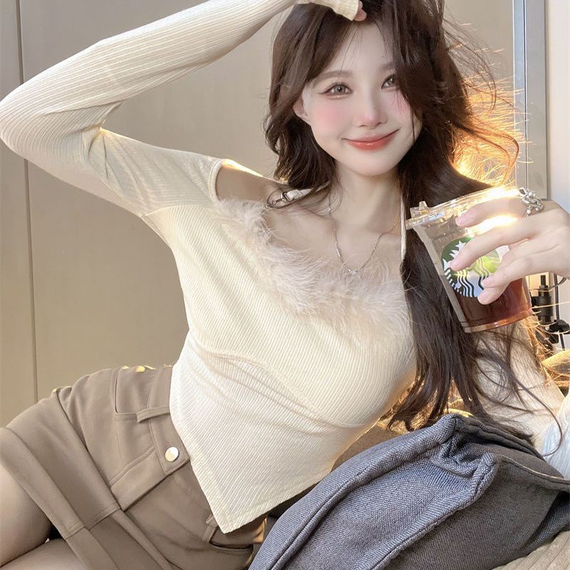 COZOK Áo Thun Tay Dài Cổ Suông Thời Trang Quyến Rũ Cho Nữ