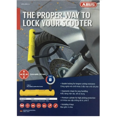 Khóa Chữ U - Khóa xe máy ABUS 402/210 HB135 khóa nguyên bánh xe