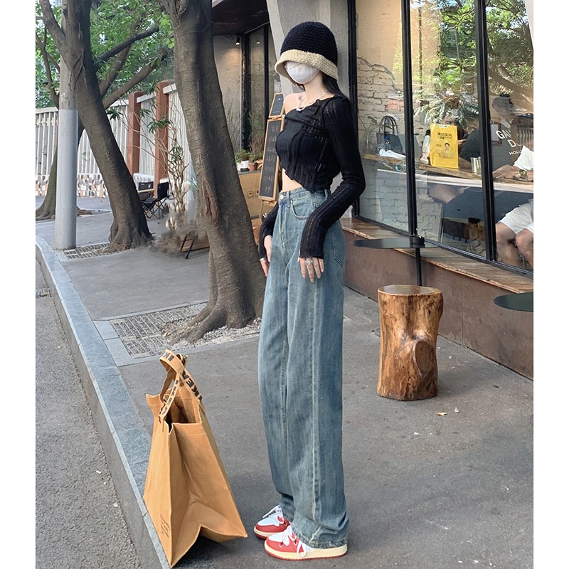 Quần Jeans Nữ Ống Rộng Lưng Cao Thời Trang Hàn Quốc Mới