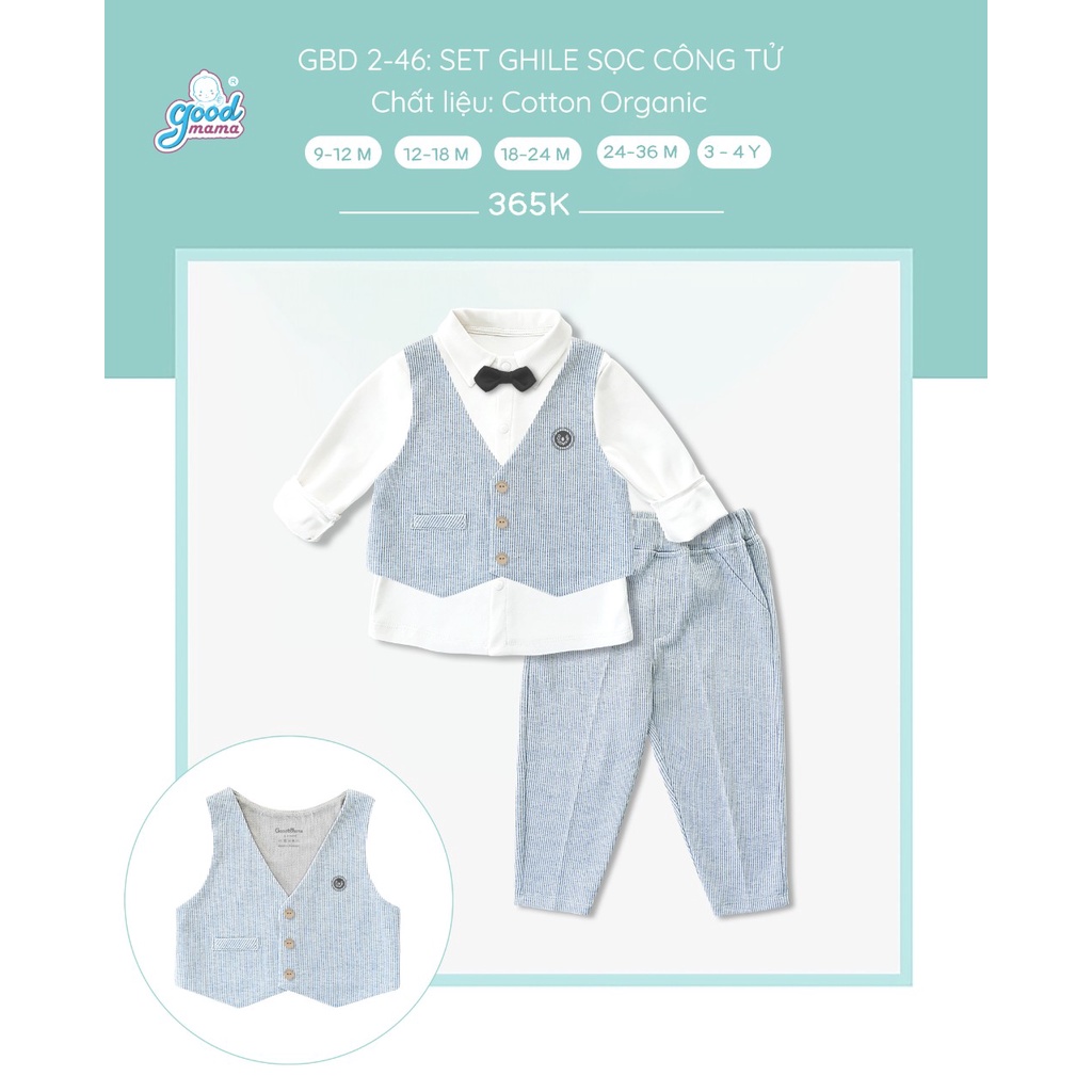 [Chính Hãng] Set gile sọc công tử bé trai Good Mama
