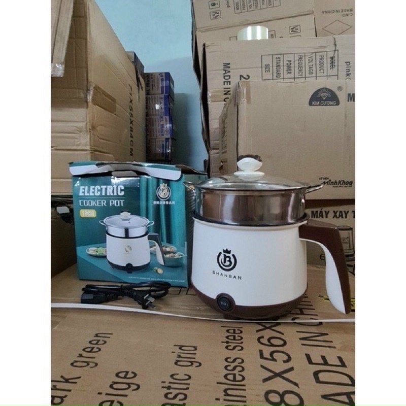 Nồi Lẩu Điện Mini 18CM Kèm Giá Hấp Inox, Ca Nấu Mì Đa Năng 2 Nấc Nhiệt Hấp, Nướng, Luộc, Chiên Xào Đa chức năng Cao Cấp