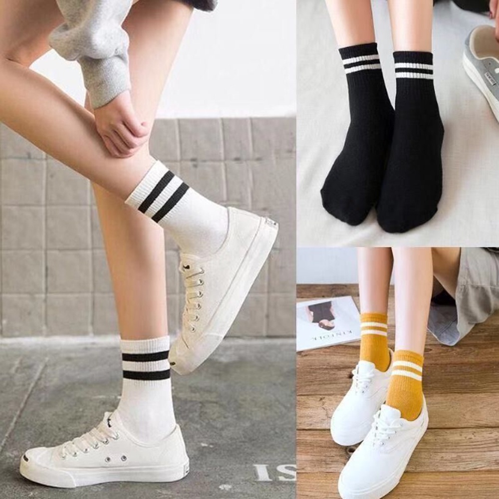 Vớ Cotton Họa Tiết Kẻ Sọc Phong Cách Harajuku Dễ Thương Thời Trang Thu Đông Cho Nữ