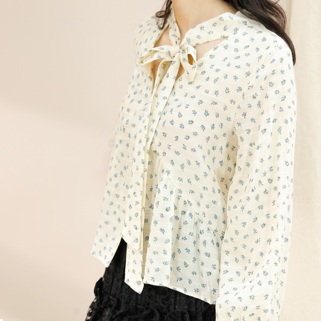 Áo Sơ Mi Cổ Tim MOMOCO Buộc Nơ Kiểu Dáng Thanh Lịch M2690