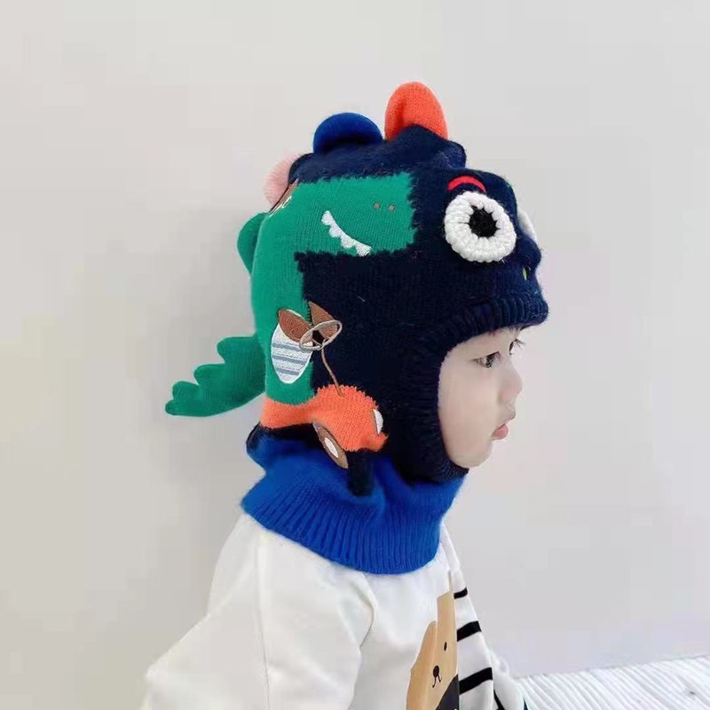 Set Nón Len Và Khăn Choàng Cổ Hình Khủng Long Đáng Yêu Cho Bé