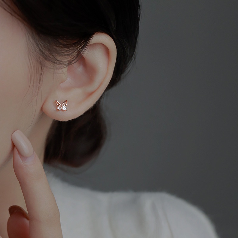 Bông Tai Mạ Bạc 925 Hình Bướm Đính Đá Zircon Đơn Giản Thời Trang Phong Cách Hàn Quốc Cho Nữ