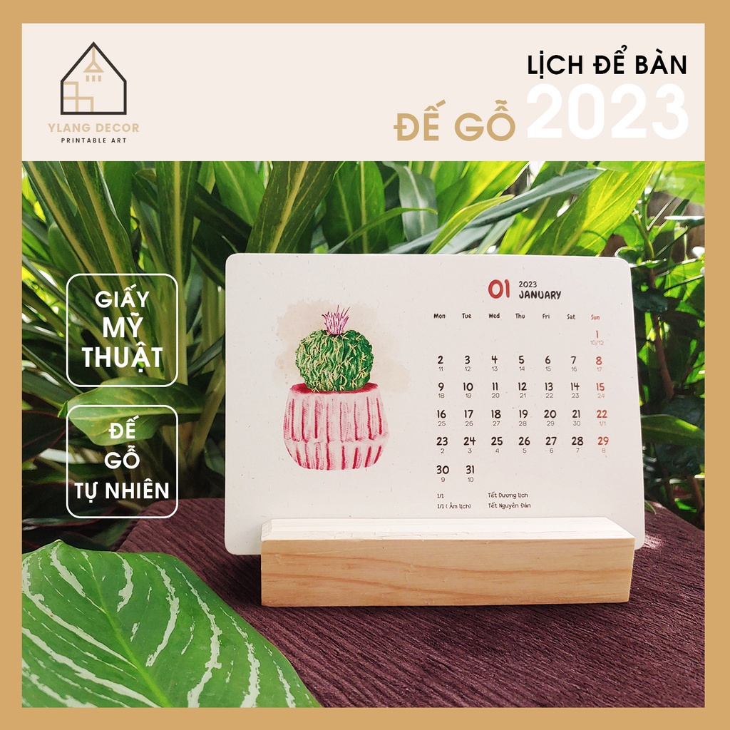 Mua Lịch để bàn đế gỗ 2023 YLANGDECOR, có lịch â…