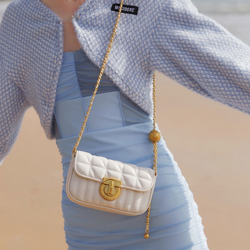 Mischa Túi Đeo Vai Da PU Màu Trơn Phối Dây Xích Thời Trang Cao Cấp