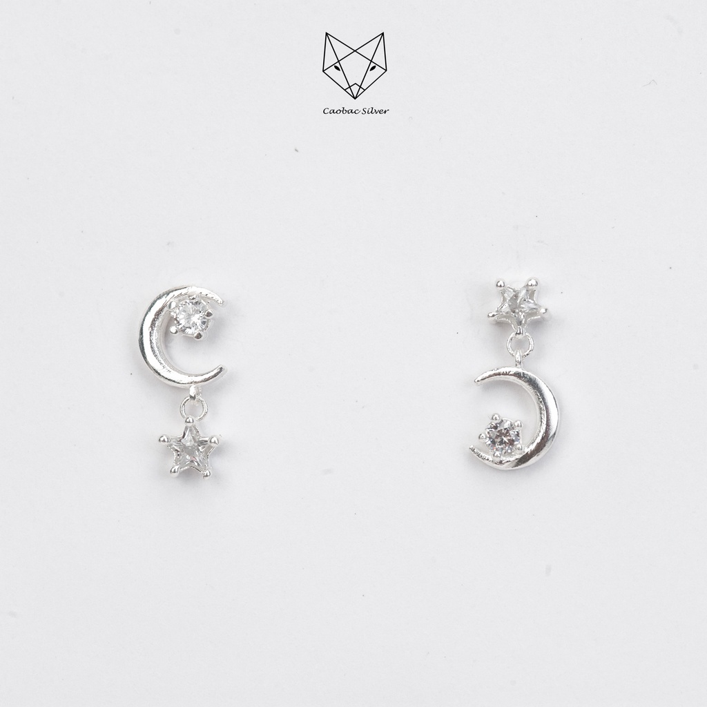 Khuyên Tai Bạc Ta Nữ CaoBac Silver Trăng Đá Sao Rơi Thiết Kế Lạ Mất , Độc Lạ Món Quà Xinh Xắn Dành Tặng Cho Bạn Nữ