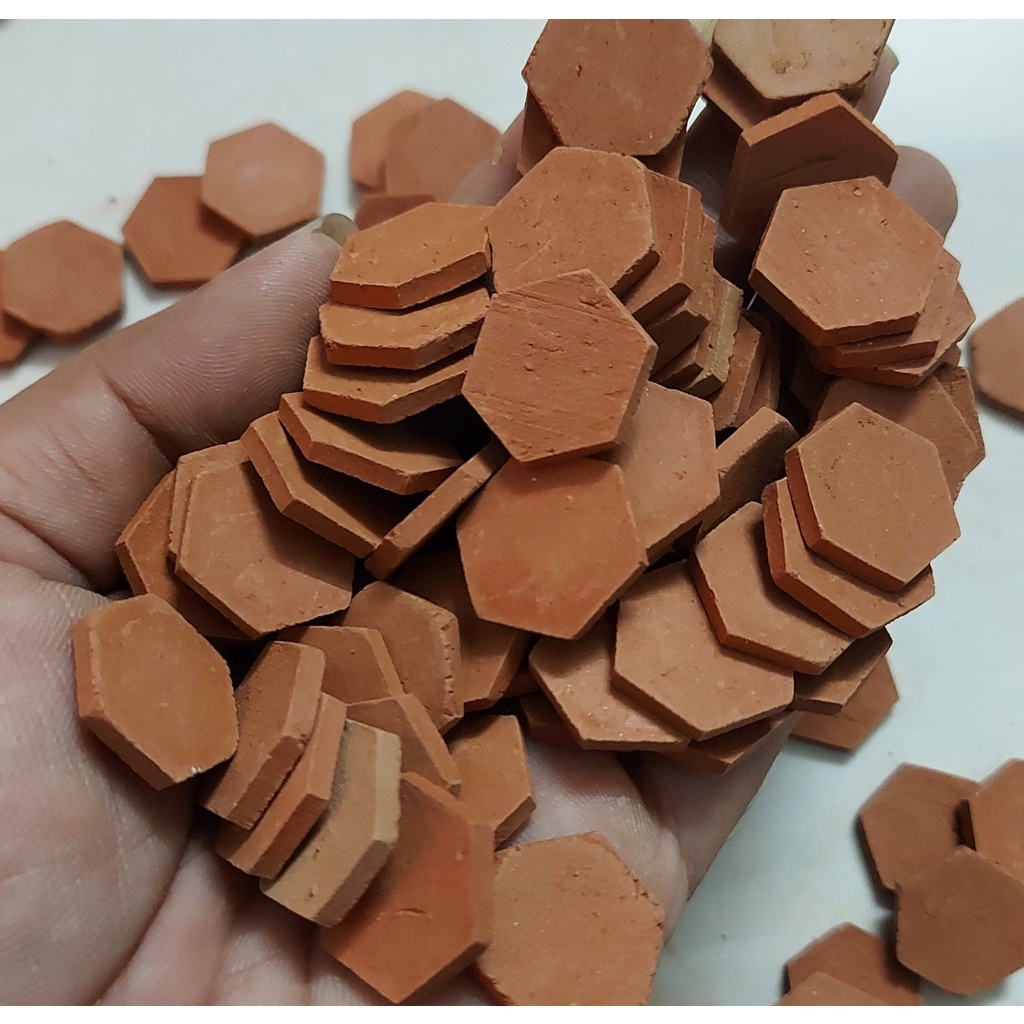 100 viên - GẠCH LỤC GIÁC 20x20x2mm, Gạch Đất Sét Nung Mô Hình, Tiểu Cảnh.
