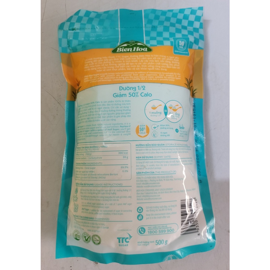 [Gói 500g] ĐƯỜNG MÍA TỰ NHIÊN GIẢM 50% CALO [VN] BIÊN HÒA Cane 1/2 Sugar (halal)