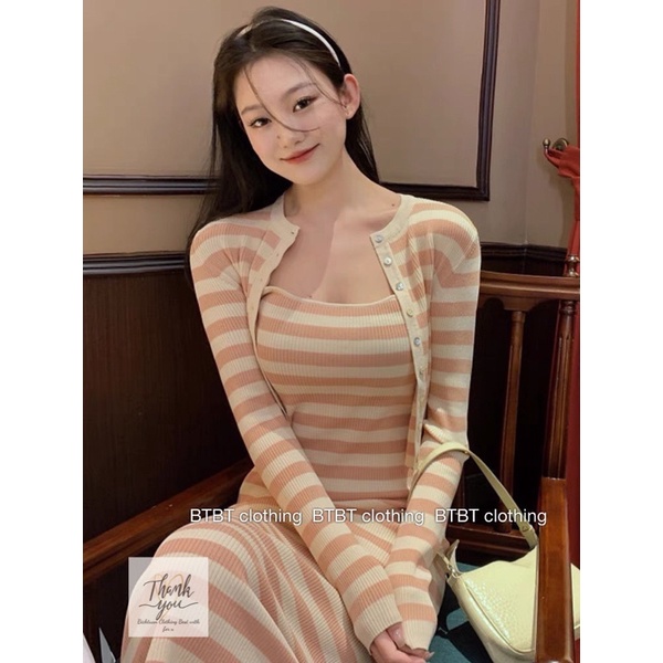 Set áo len kẻ hàng qc