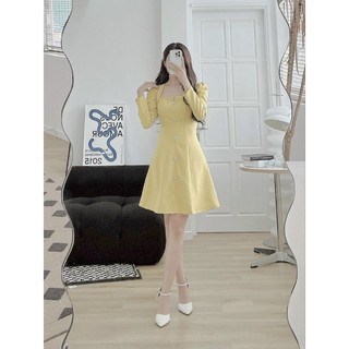 Váy dạ text sợi tweed mỏng 5 khuy đá