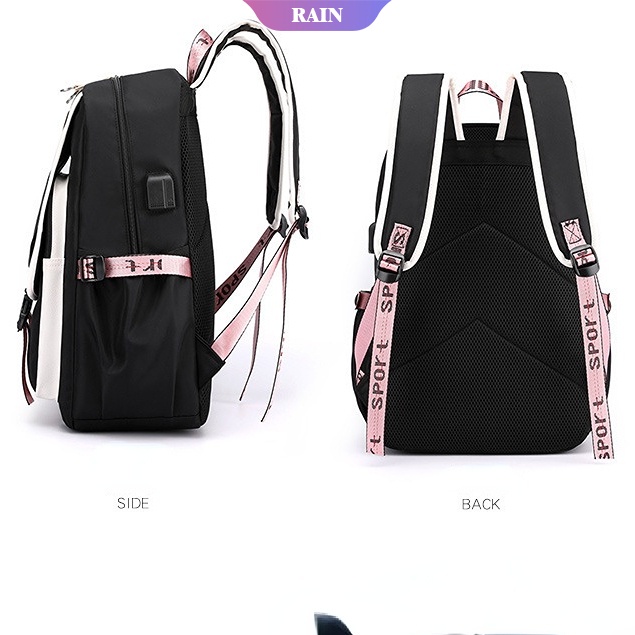 Balo Đi Học / Du Lịch / Đựng Laptop Sức Chứa Lớn Họa Tiết Hoạt Hình Sanrio Kuromi Có Cổng Sạc USB [RAIN]