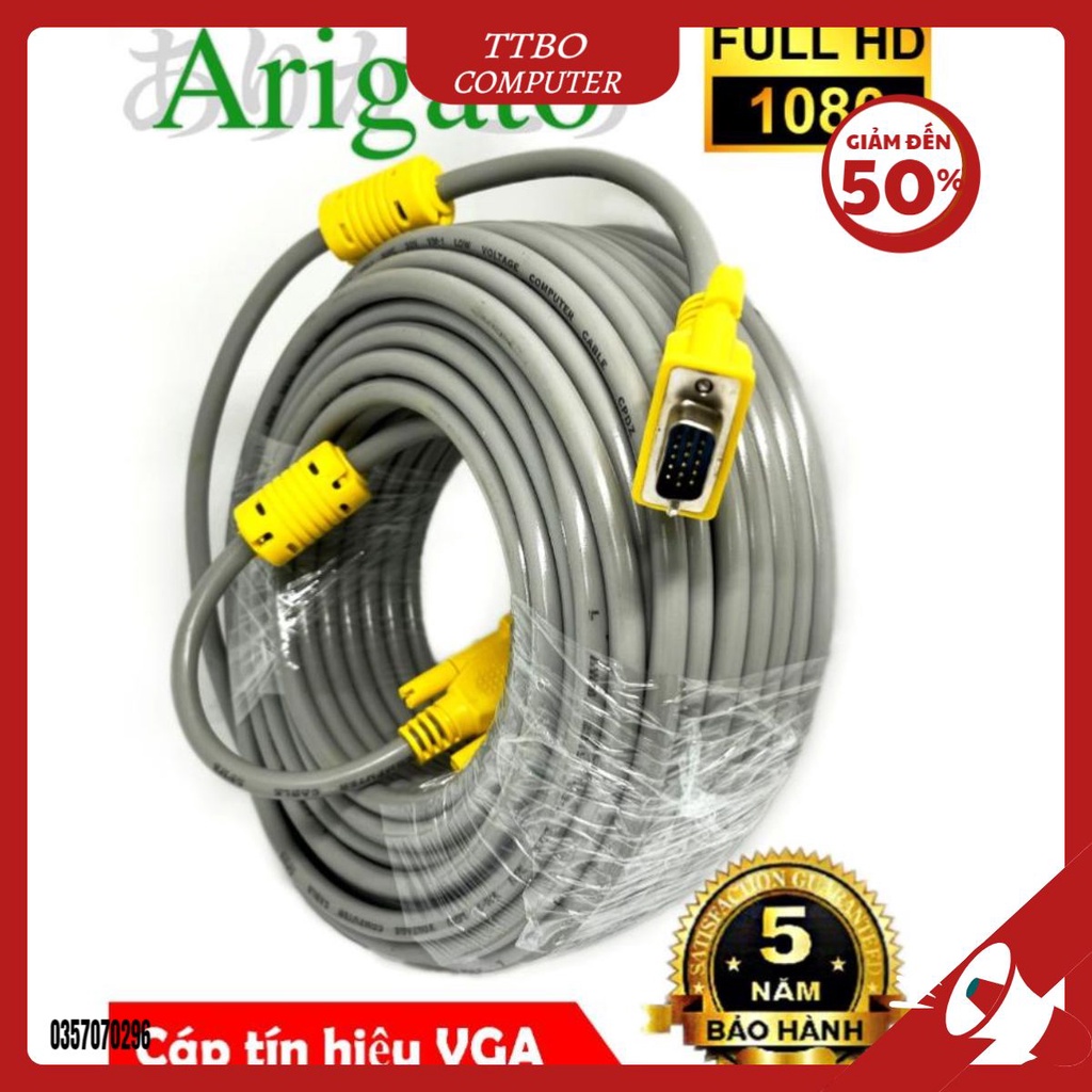 Cáp VGA 3+9 xám 15m. 20m.25m.30m , Dây màn hình VGA cho màn hình , máy chiếu cao cấp Chính hãng Arigato. TTBO_COMPUTER