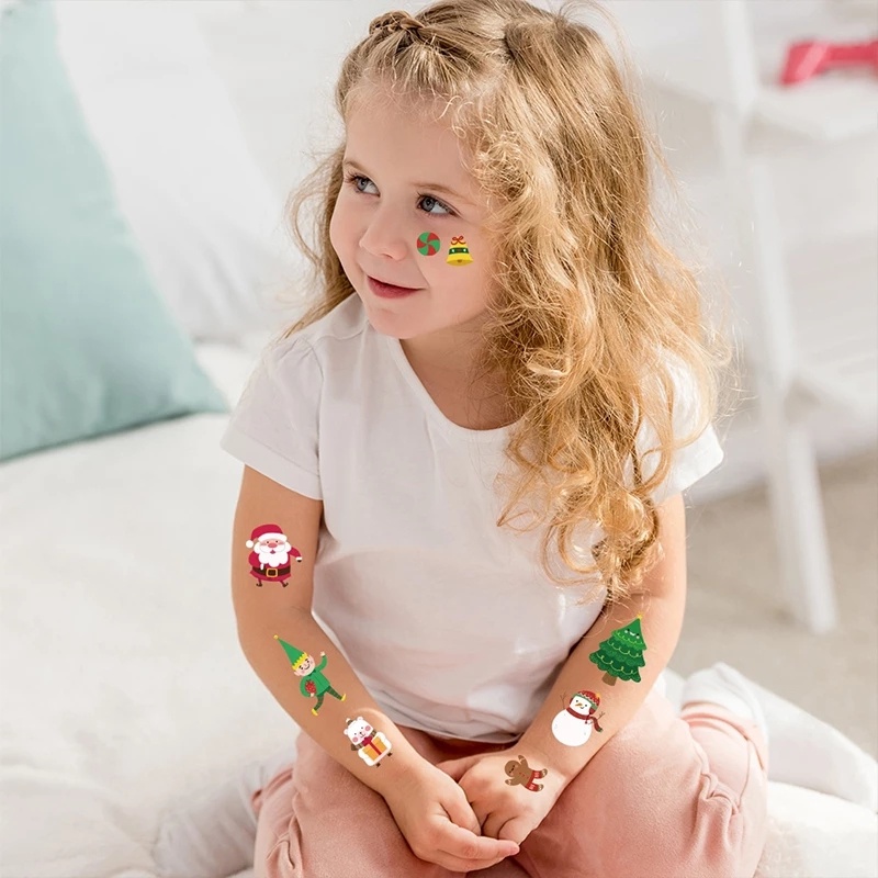 Miếng Dán Hình Xăm Dán Trang Trí Giáng Sinh Năm Mới Nhiều Màu Chống Nước An Toàn