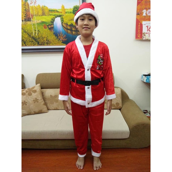 Bộ Quần Áo Ông Già Noel, Trang Phục Noel Vải Nhung Cho Trẻ Em