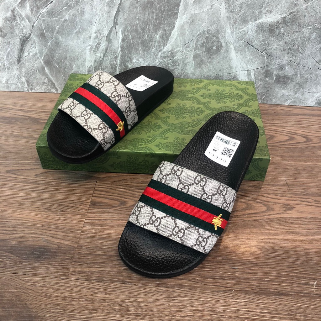 Dép Quai Ngang GC Nam Đai Chun Thêu Ong Phối Đồ Cực Tôn Dáng, FULLBOX