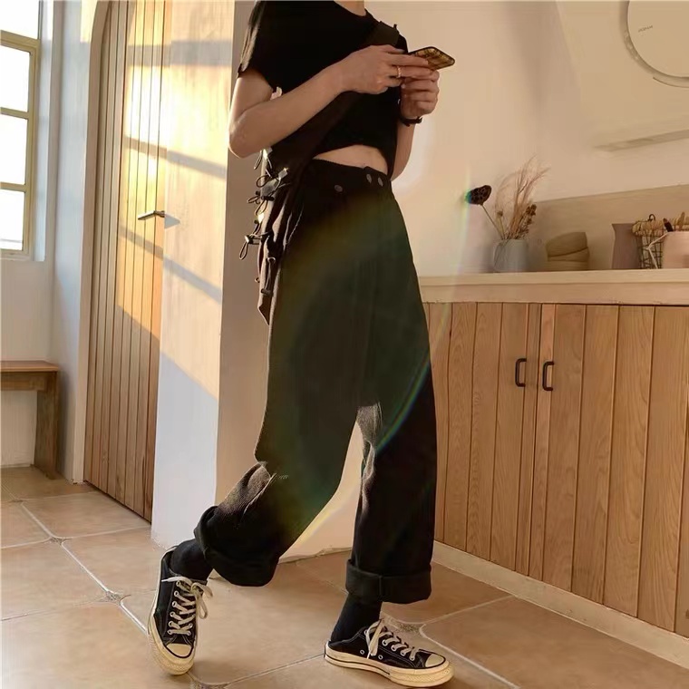 Quần dài SUXI lưng cao ống rộng màu sắc đơn giản thời trang cho nữ