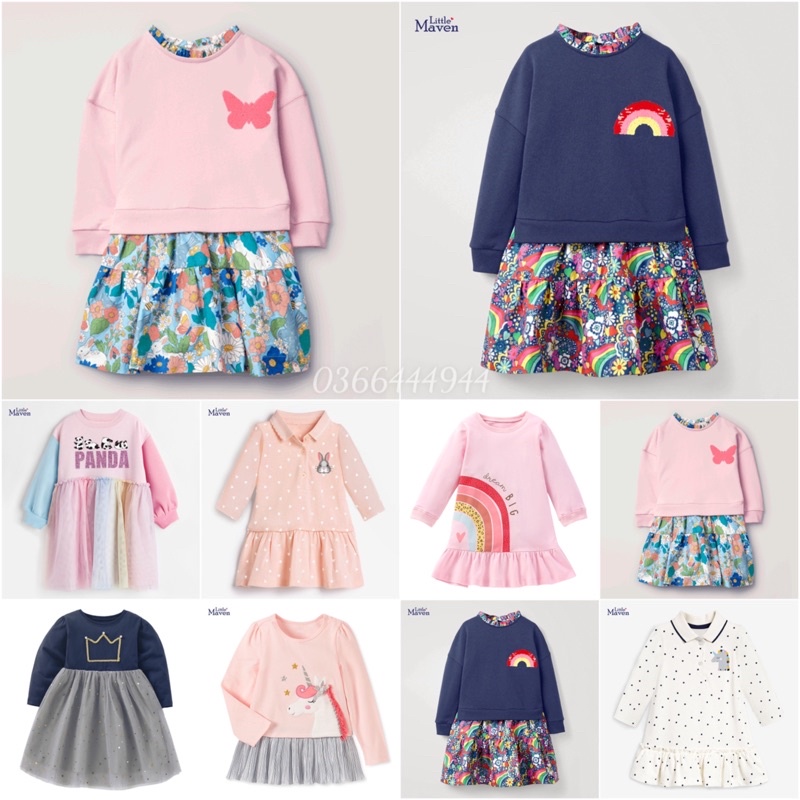 Váy thun cotton dài tay Little maven hàng chính hãng cho bé gái từ 2-7 tuổi