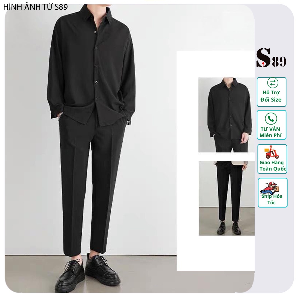 Combo quần tây nam tặng kèm áo sơ mi nam dài tay vải lụa cao cấp