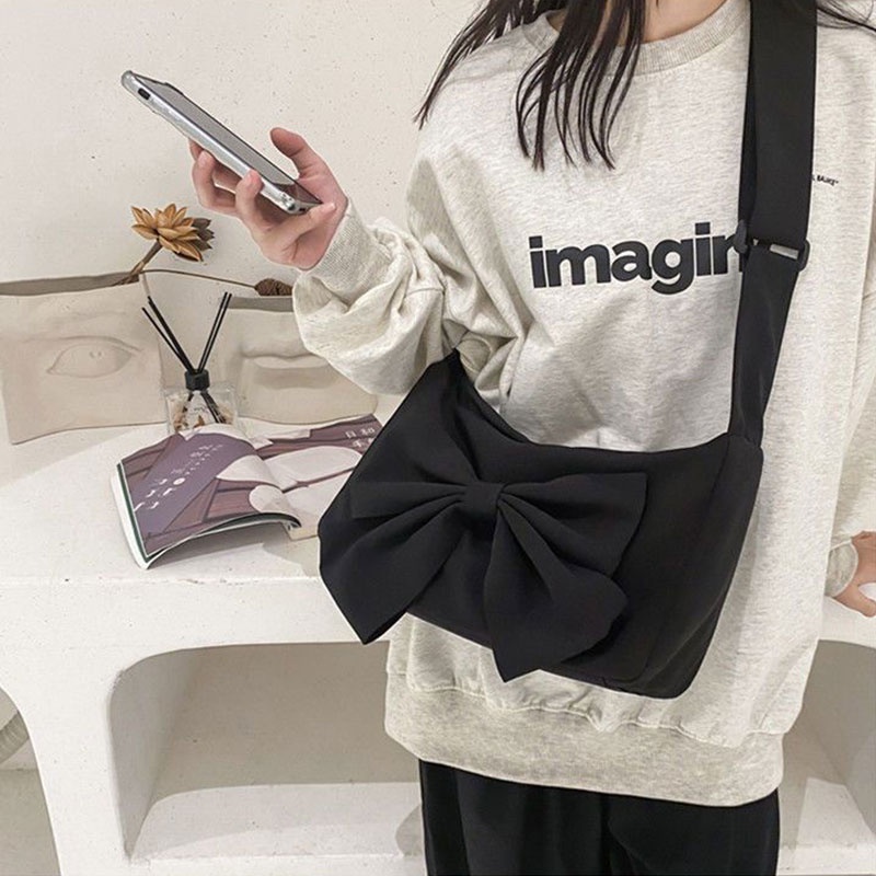 MISCHA Túi Xách canvas Cỡ Lớn Màu Đen Đính Nơ Thời Trang Cho Nữ